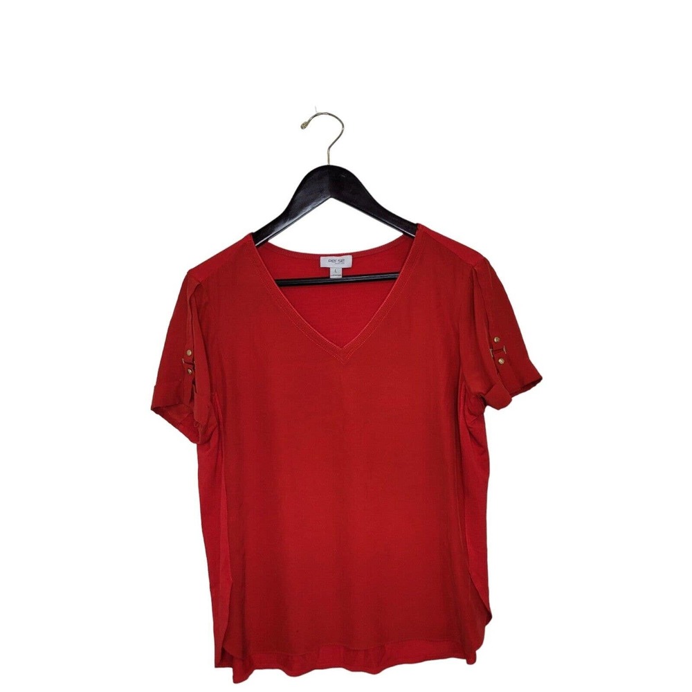 PER SE By Carlisle Womens Size Large V-Neck Red Silk Shirt Blouse Top